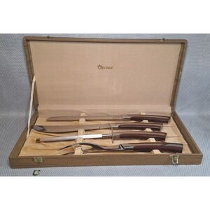 Rare VTG 4 PC MCM WELDAN Stainless Steel Carving Set Made In Japan Orig Case HBN